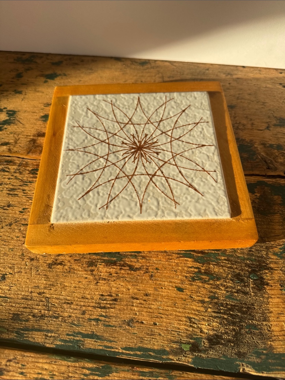 Handcrafted Ceramic Tile Trivet in Wood Frame